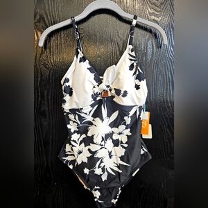 Women's Kona Sol Black and White one-piece bathing suit, Medium